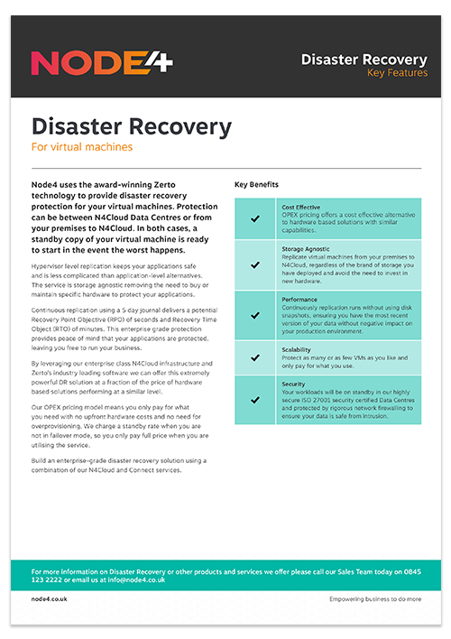 Disaster Recovery Data Sheet